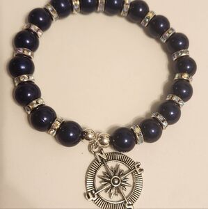 Blue and silver beaded compass bracelet